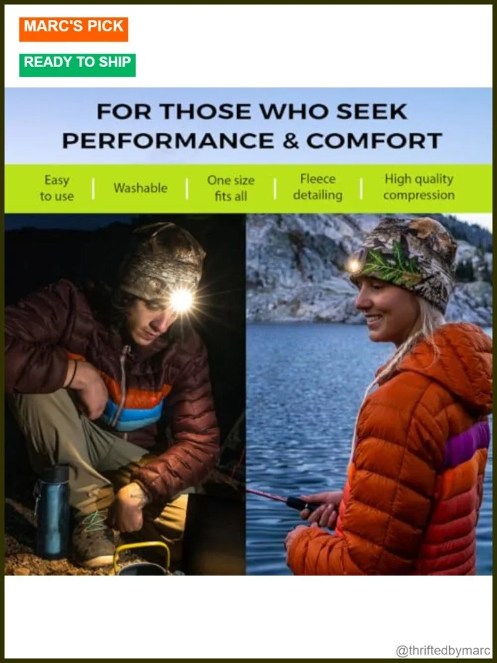 LED Rechargeable Beanie with Built-in Headlamp 150 Lumens Fleece